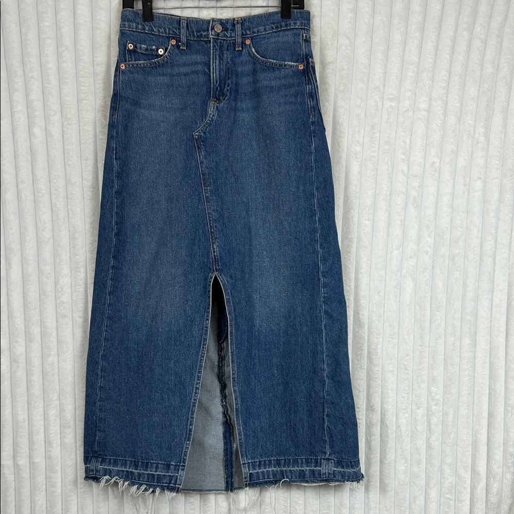 Gap denim front slit released hem maxi Jean skirt 4/27